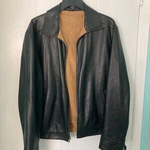 Roundtree & Yorke Black Leather Bomber Jacket